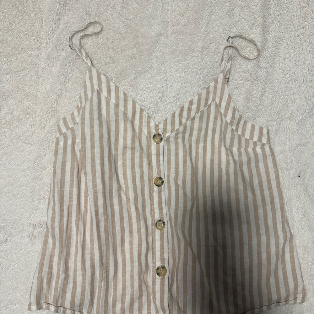 Abercrombie & Fitch Beige and White Striped Button-Front Cami